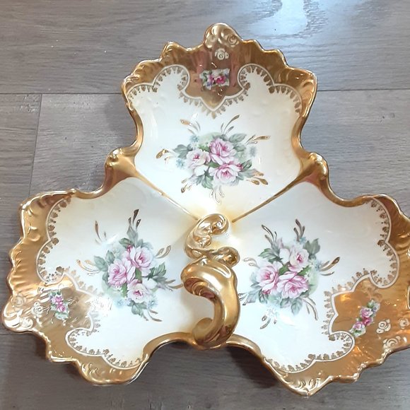 Royal Crown Derby Other - Antique Royal Crown hand painted heavily gilded serving dish cottage rose 10X9